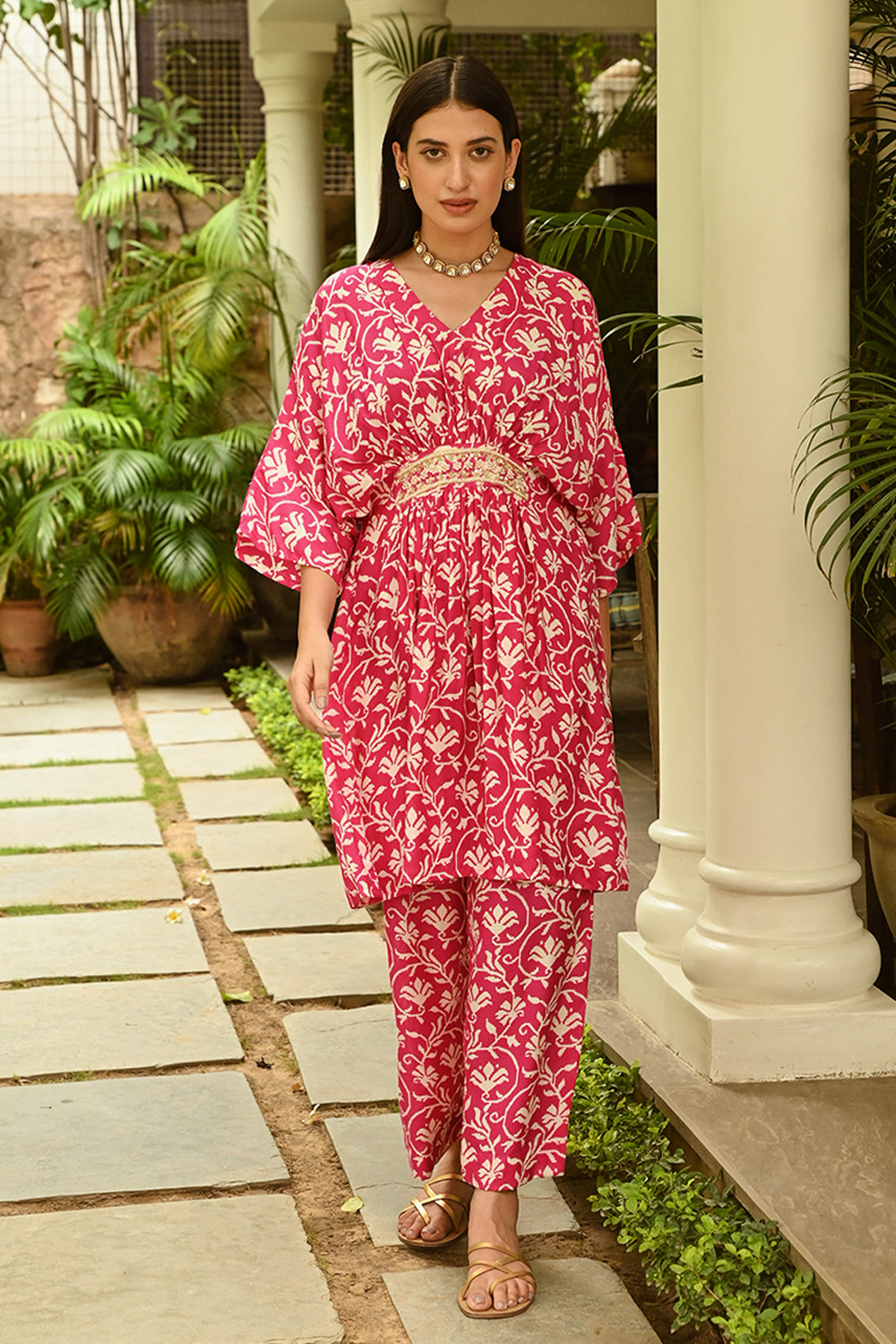 Pink Colour Printed Muslin Co-Ord Dress