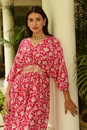 Pink Colour Printed Muslin Co-Ord Dress