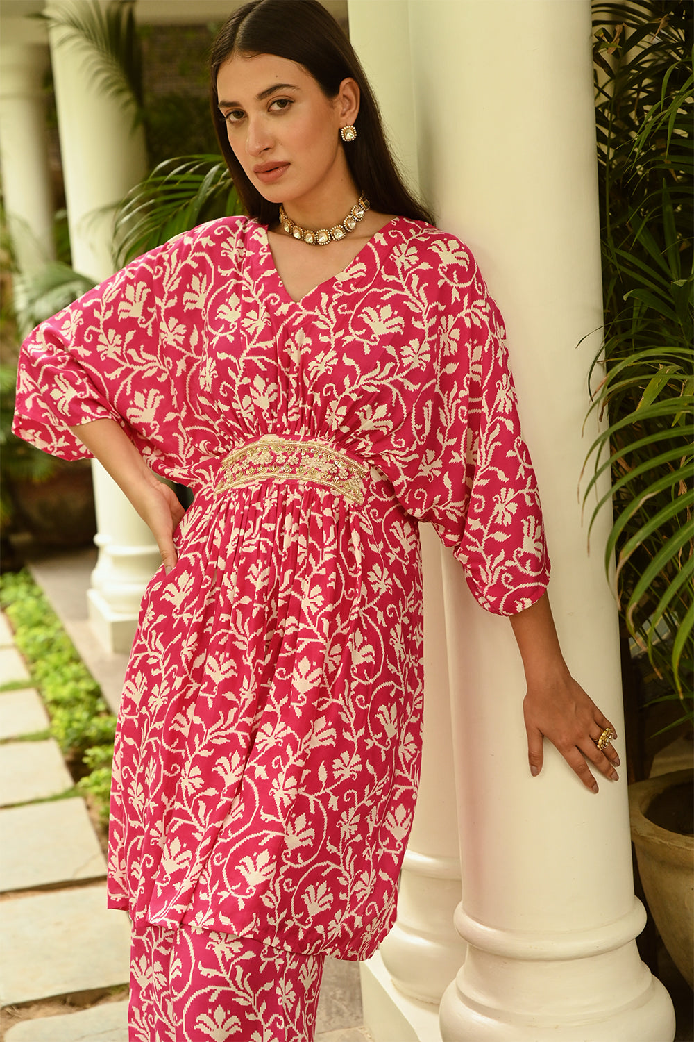 Pink Colour Printed Muslin Co-Ord Dress