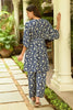 Navy Colour Printed Muslin Co-Ord Dress