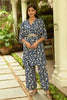 Navy Colour Printed Muslin Co-Ord Dress