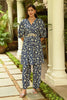 Navy Colour Printed Muslin Co-Ord Dress