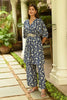 Navy Colour Printed Muslin Co-Ord Dress