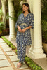 Navy Colour Printed Muslin Co-Ord Dress