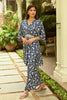 Navy Colour Printed Muslin Co-Ord Dress