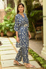 Navy Colour Printed Muslin Co-Ord Dress