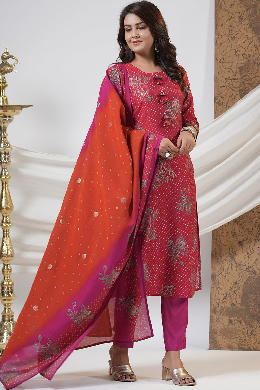 Brown wine colour muslin cotton suit - 507 - FABKALA