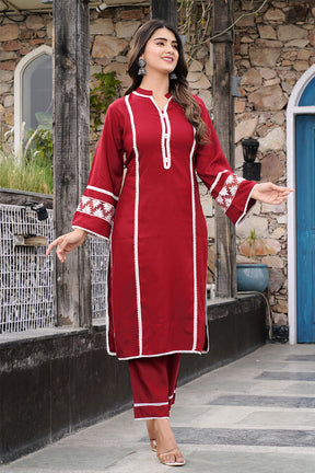 Maroon Color Cotton Straight Suit