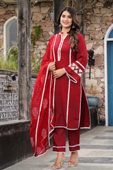 Maroon Color Cotton Straight Suit