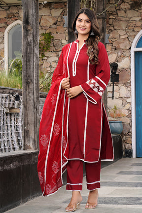 Maroon Color Cotton Straight Suit