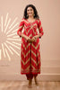 Red Color Muslin Alia-Cut Printed Straight Suit