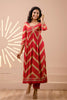 Red Color Muslin Alia-Cut Printed Straight Suit