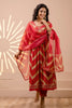 Red Color Muslin Alia-Cut Printed Straight Suit