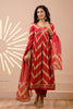 Red Color Muslin Alia-Cut Printed Straight Suit