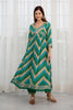 Turquoise & Green Color Cotton Alia-Cut Printed Straight Suit