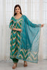 Turquoise & Green Color Cotton Alia-Cut Printed Straight Suit