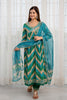 Turquoise & Green Color Cotton Alia-Cut Printed Straight Suit