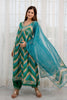 Turquoise & Green Color Cotton Alia-Cut Printed Straight Suit