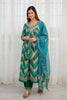 Turquoise & Green Color Cotton Alia-Cut Printed Straight Suit