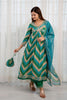 Turquoise & Green Color Cotton Alia-Cut Printed Straight Suit