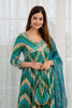 Turquoise & Green Color Cotton Alia-Cut Printed Straight Suit