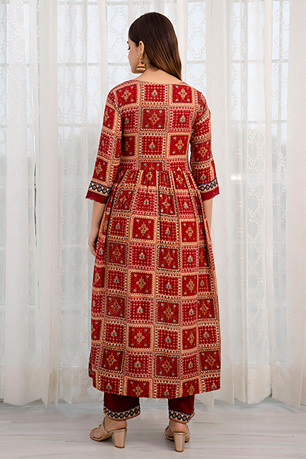 Maroon Color Cotton Printed Straight Suit