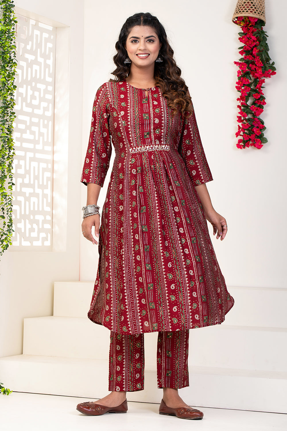 Maroon Color Muslin Printed Kurta Set