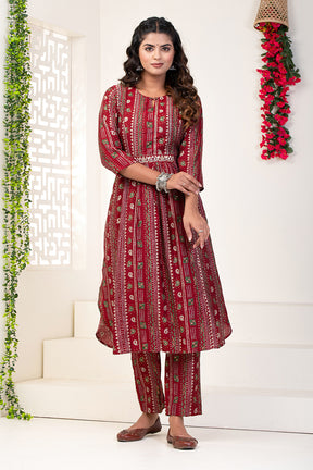 Maroon Color Muslin Printed Kurta Set