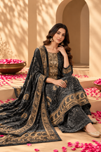 Grey Velvet Digital Printed Unstitched Suit Material