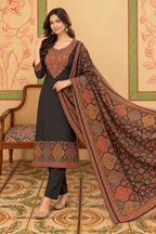 Black Pashmina Resham Woven Unstitched Suit Material