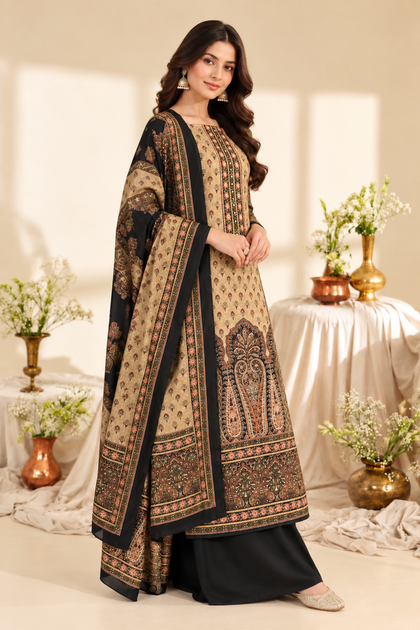 Black Velvet Digital Printed Unstitched Suit Fabric