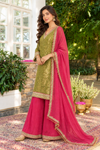Sage Green Salsa Tissue Zari Woven And Embroidered Unstitched Suit Material