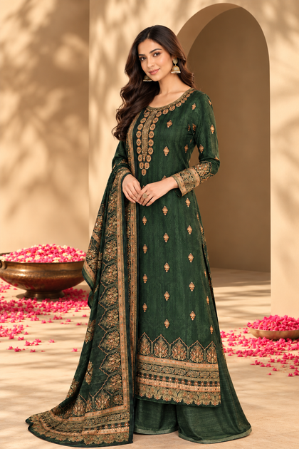 Green Color Velvet Digital Printed Unstitched Suit Material