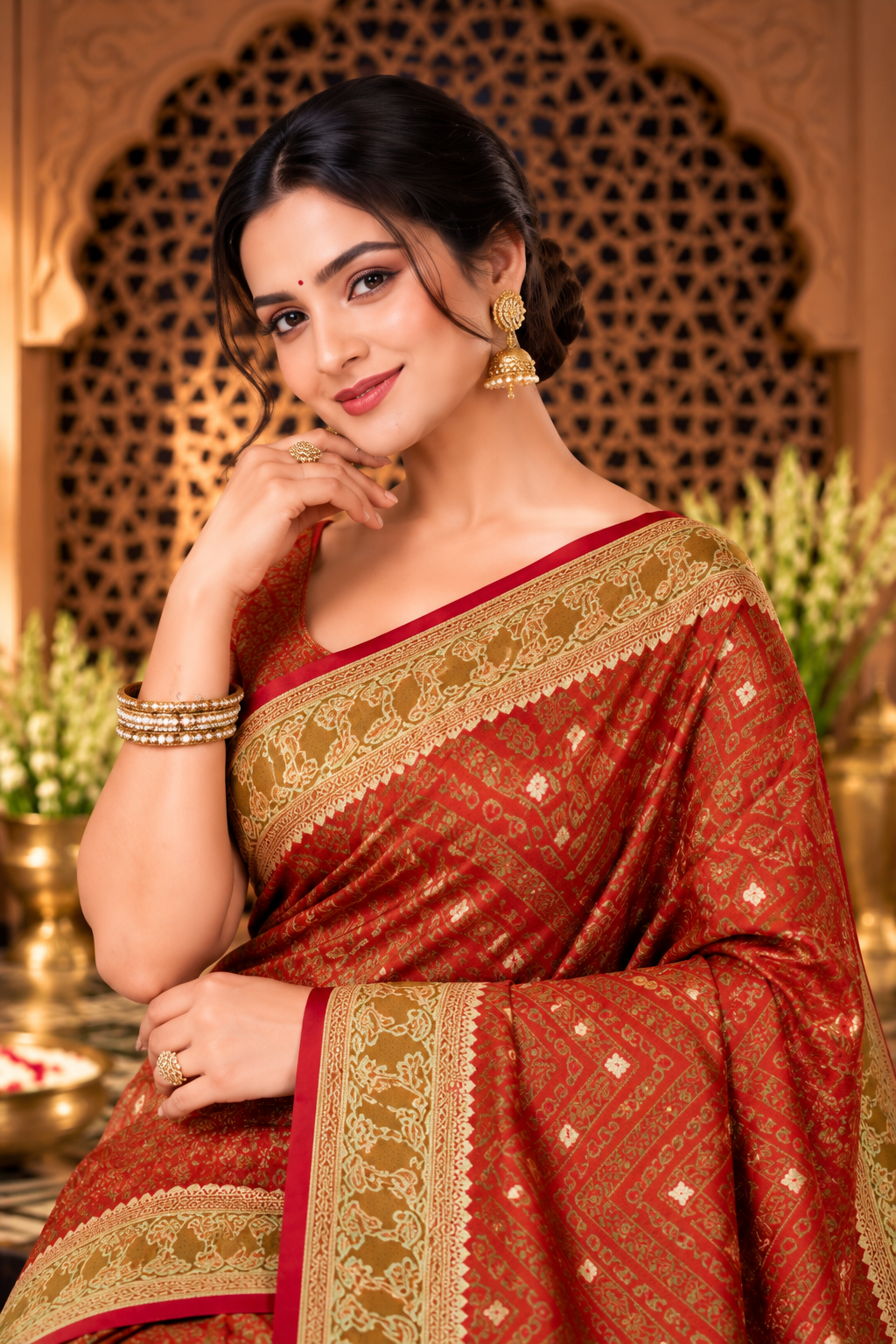 Red Mulbary Banarasi Silk Woven Saree