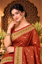 Red Mulbary Banarasi Silk Woven Saree