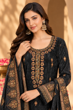 Grey Color Velvet Digital Printed Unstitched Suit Material