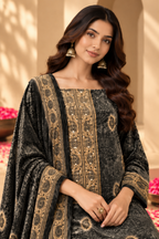 Grey Velvet Digital Printed Unstitched Suit Material