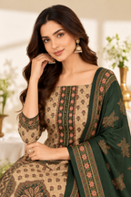 Botle Green Velvet Digital Printed Unstitched Suit Fabric