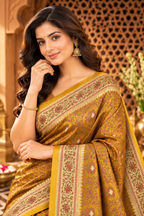 Mustard Mulbary Banarasi Silk Woven Saree