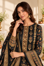 Grey Digital Printed Velvet Unstitched Suit Fabric