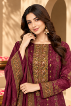 Wine Velvet Digital Printed Unstitched Suit Fabric