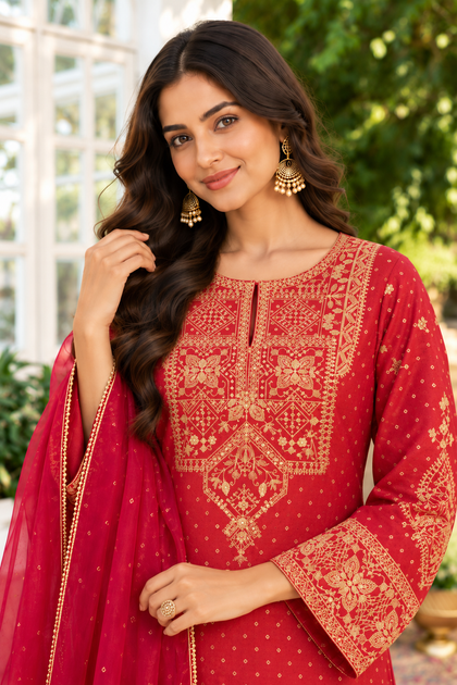 Rani Tissue Printed And Embroidered Unstitched Suit