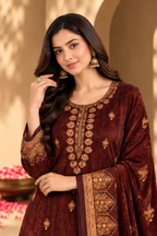 Maroon Color Velvet Digital Printed Unstitched Suit Material