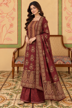 Maroon Velvet Printed Unstitched Suit Material