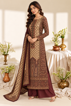 Wine Velvet Digital Printed Unstitched Suit Fabric