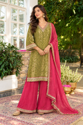 Sage Green Salsa Tissue Zari Woven And Embroidered Unstitched Suit Material