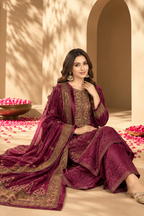 Wine Velvet Digital Printed Unstitched Suit Fabric