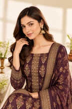 Wine Digital Printed Velvet Unstitched Suit Fabric