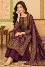 Wine Velvet Printed Unstitched Suit Material