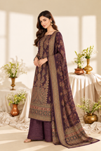 Wine Digital Printed Velvet Unstitched Suit Fabric